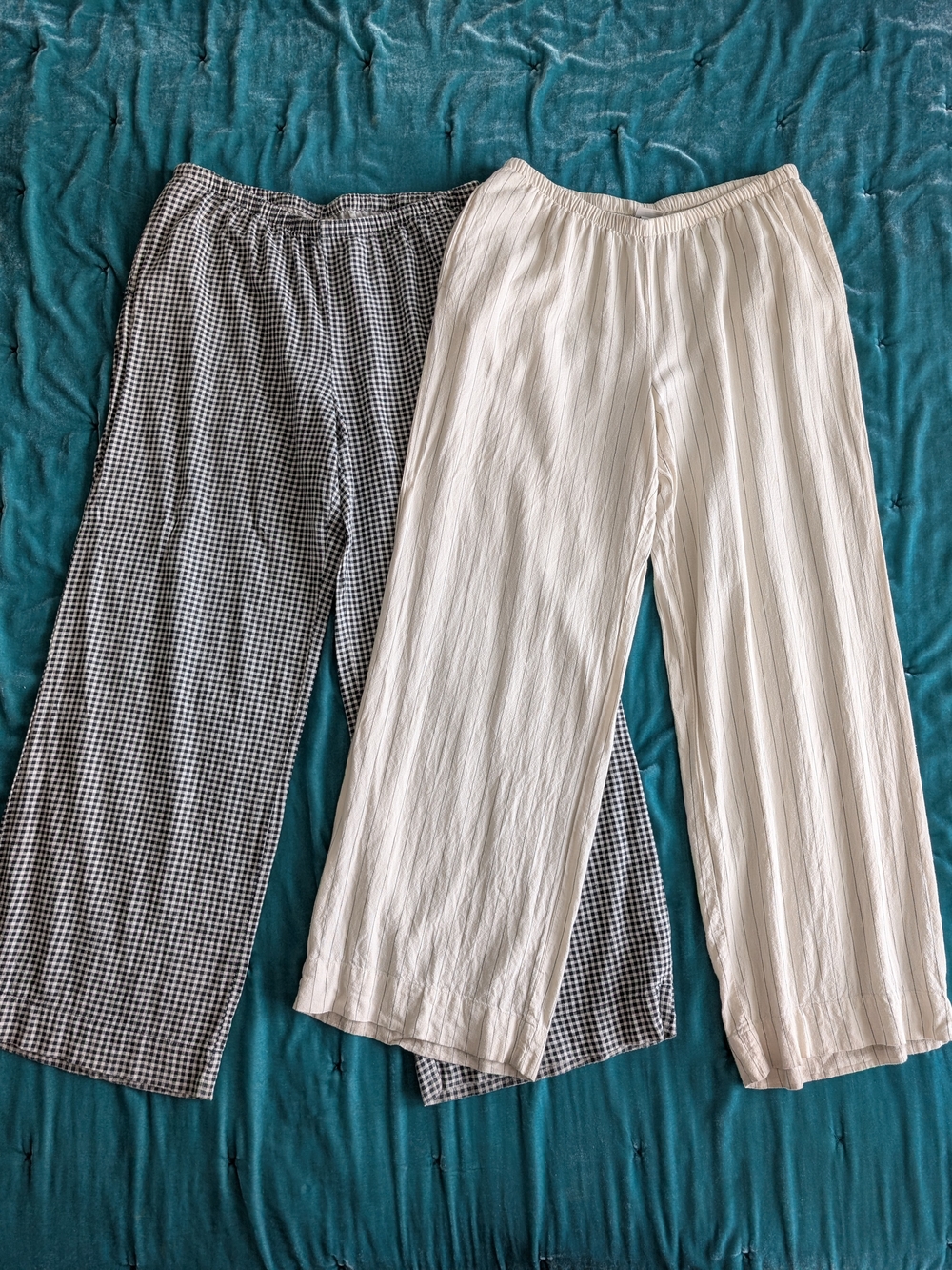 a new day Wide Leg Linen Pull-On Pants Bundle - Black Gingham & Ivory - Medium